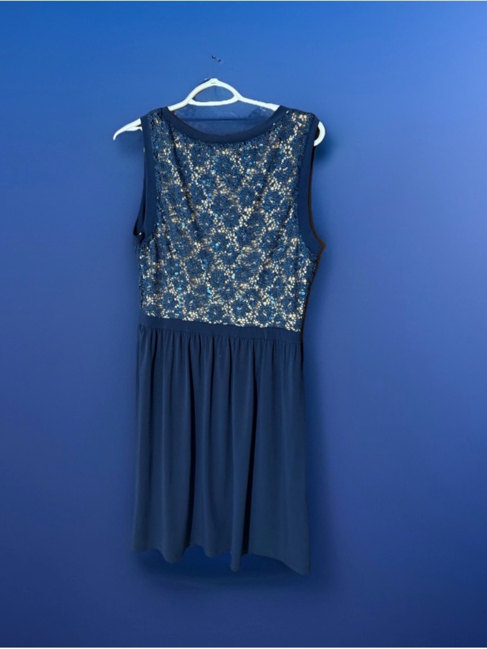 Candalite women’s MOTB Navy Sleeveless Lace Bodice Party Dress nude